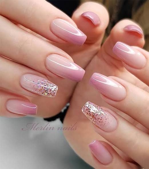 Pink glitter ombre nail art design