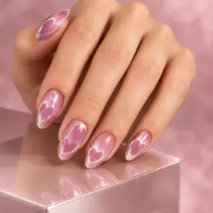 Rose Pink Heart Swirl Press-On Nails