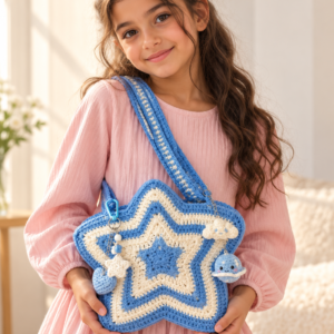Blue & Ivory Celestial Star Crochet Shoulder Bag