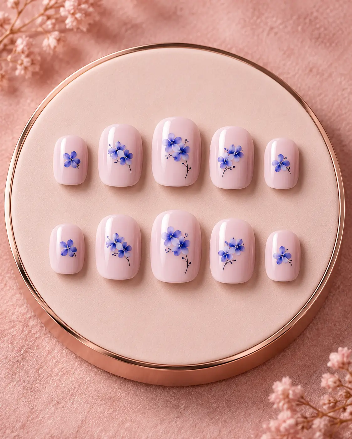 Lilac Floral Nails on Rose Gold-8