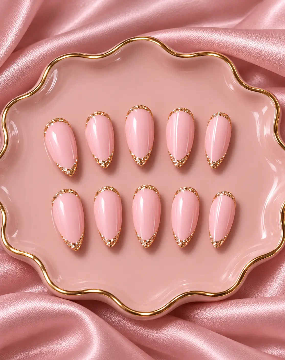 Blush Pink Nails with Gold French Tips-18