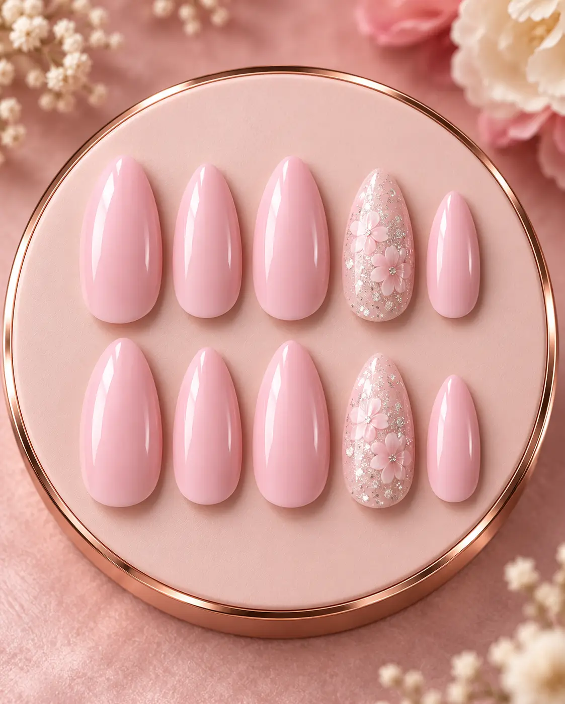 Glossy Pink Nails on Rose Gold-7
