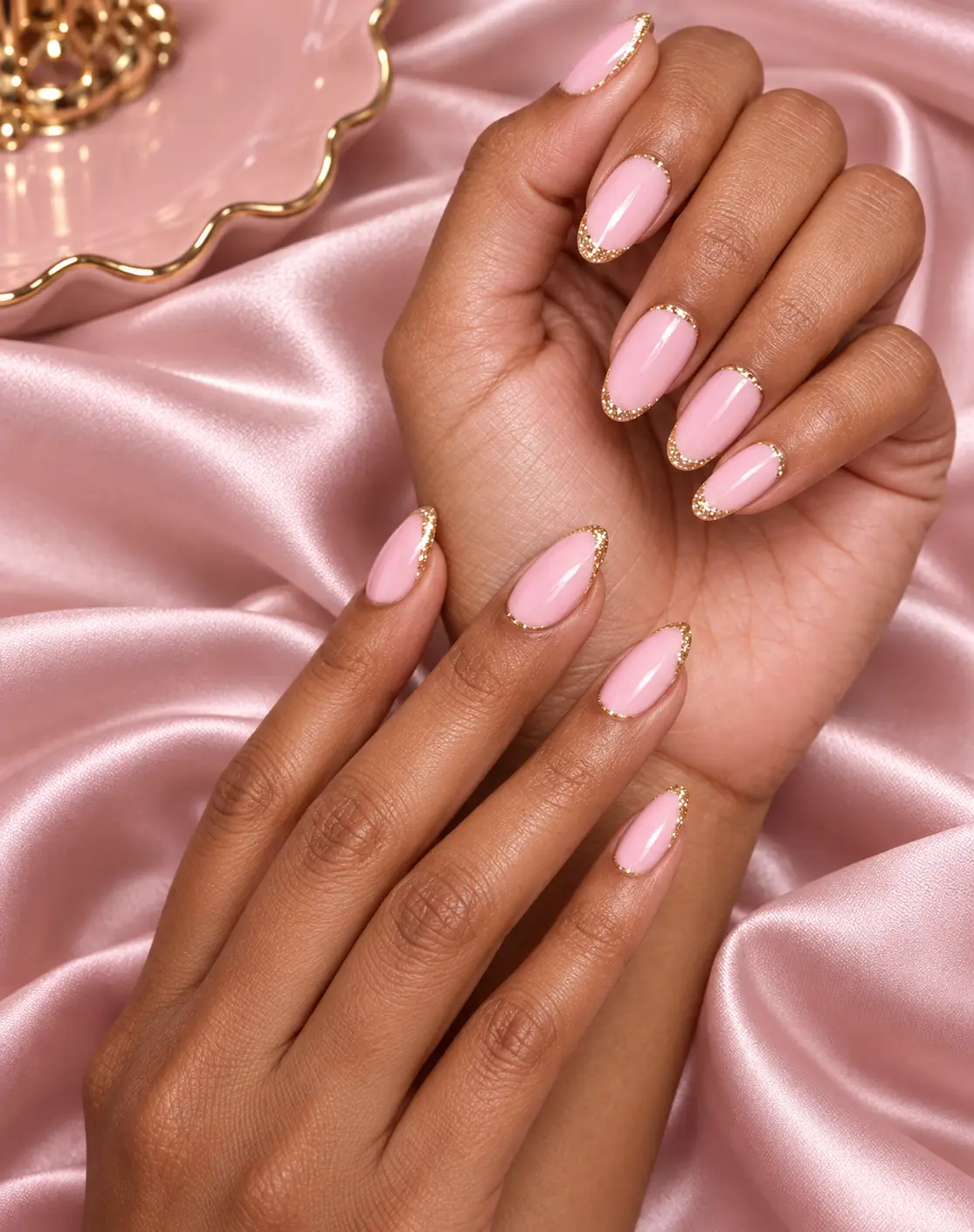 Blush Pink Nails with Gold French Tips-18