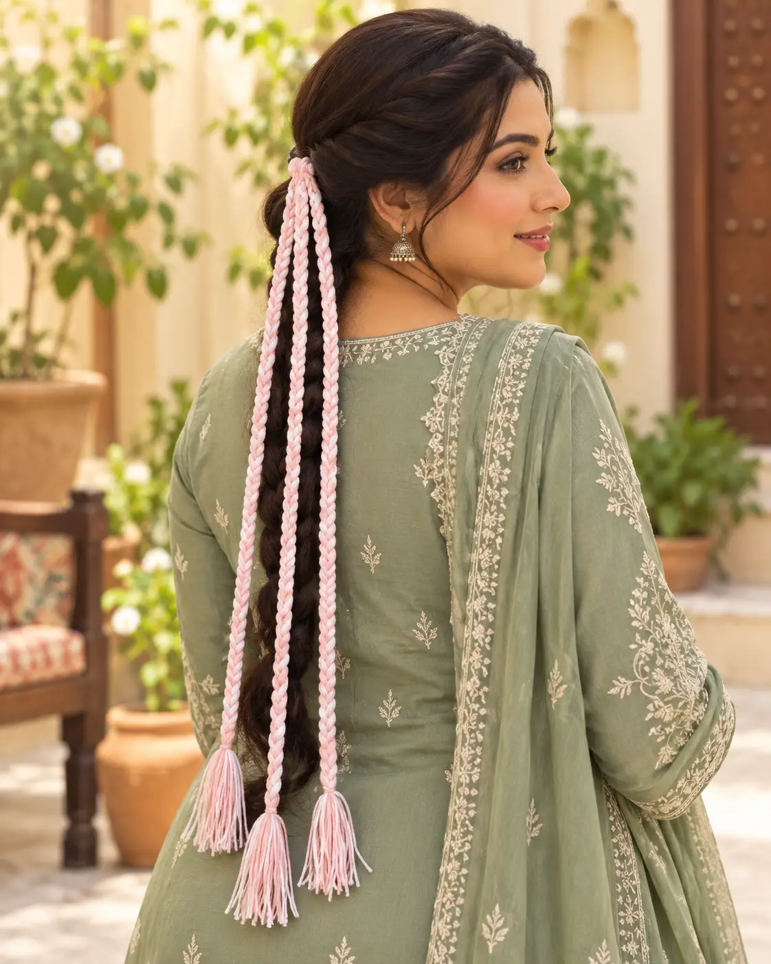 Blush Pink and White Braided Paranda-2