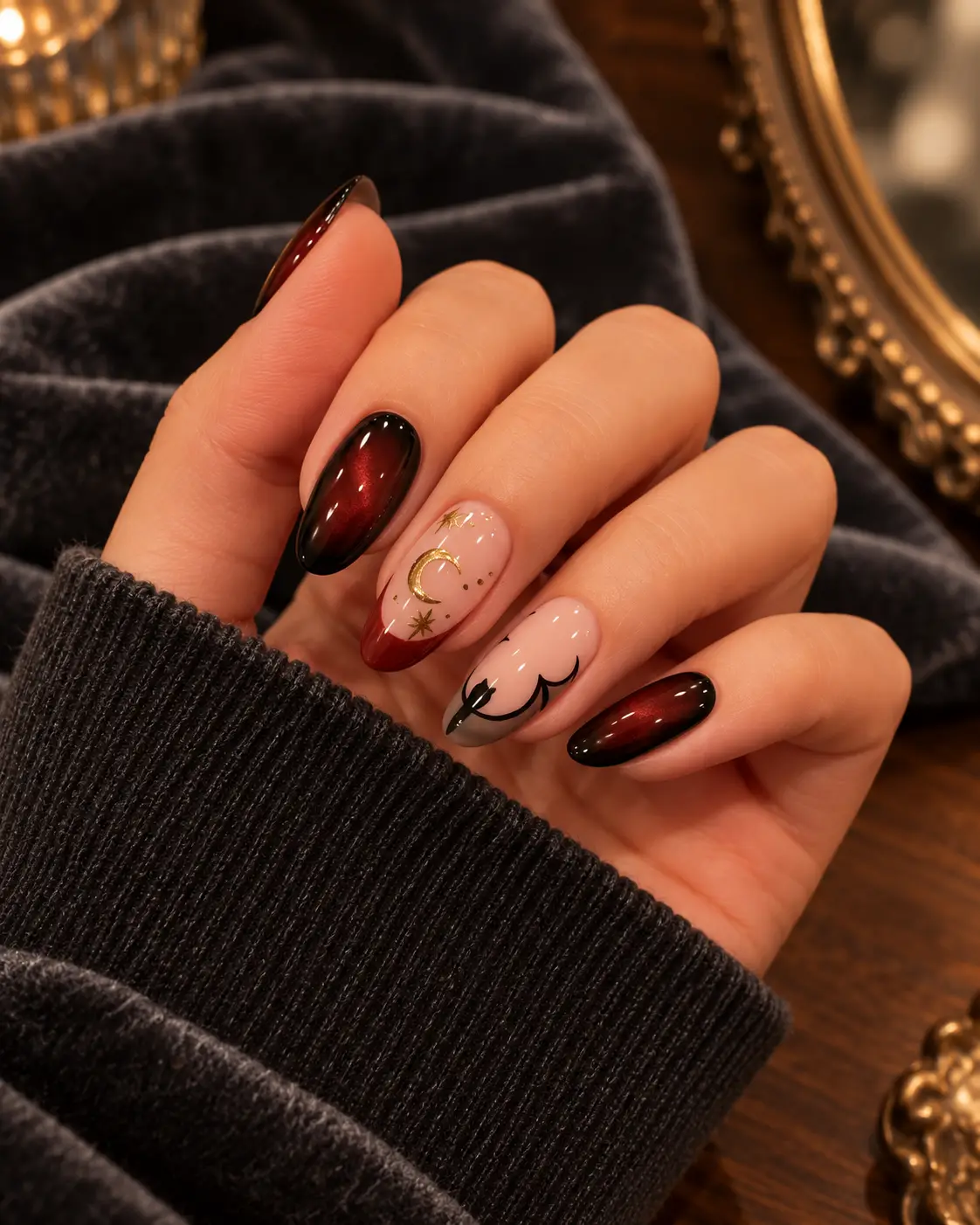 Burgundy Cat-Eye Nail Art Elegance-3