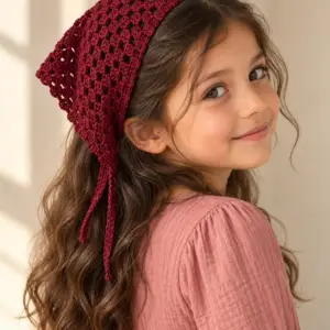 Crochet Hair Bandana with Tie Straps — Burgundy, Ivory & Taupe