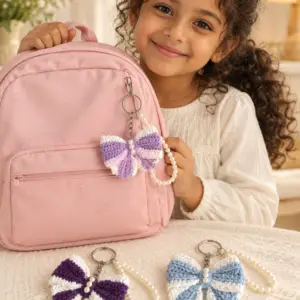 Crochet Butterfly Keychain with Pearl-Style Loop