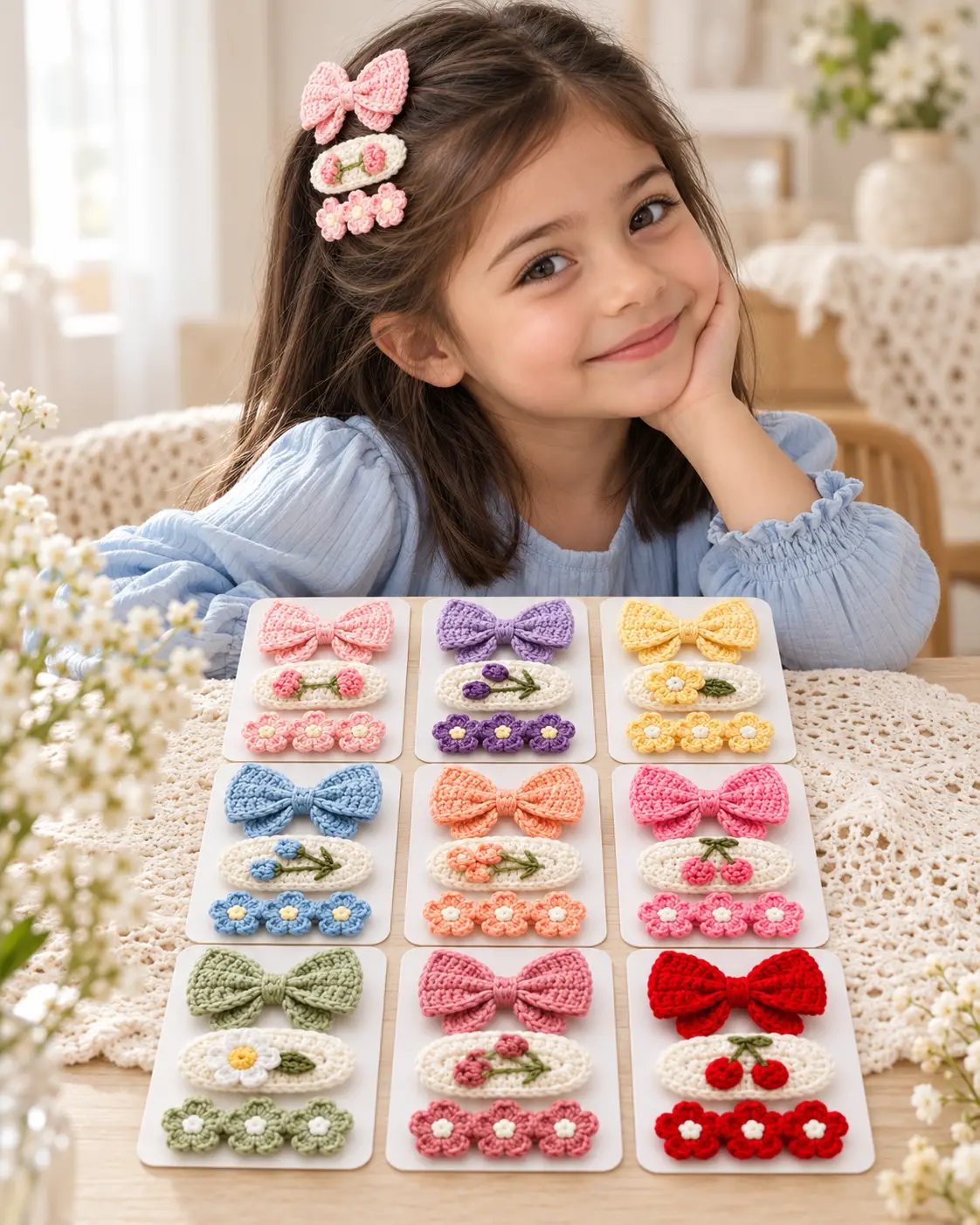 Crochet hair clips in nine colors-5