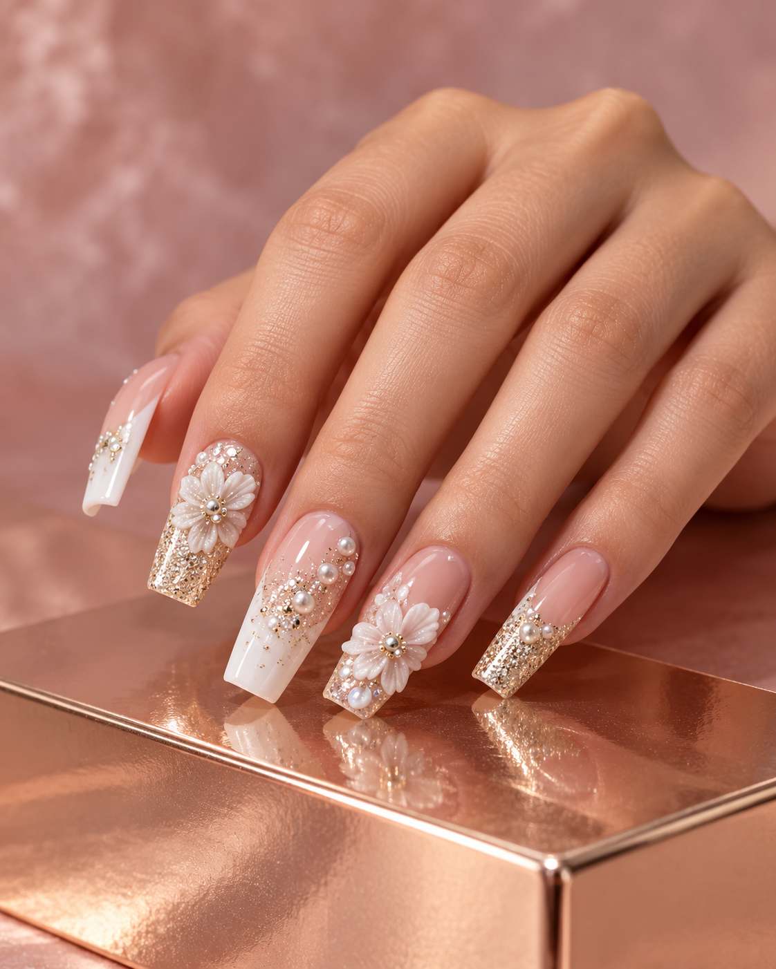 Daisy French Tip Nail Showcase-8