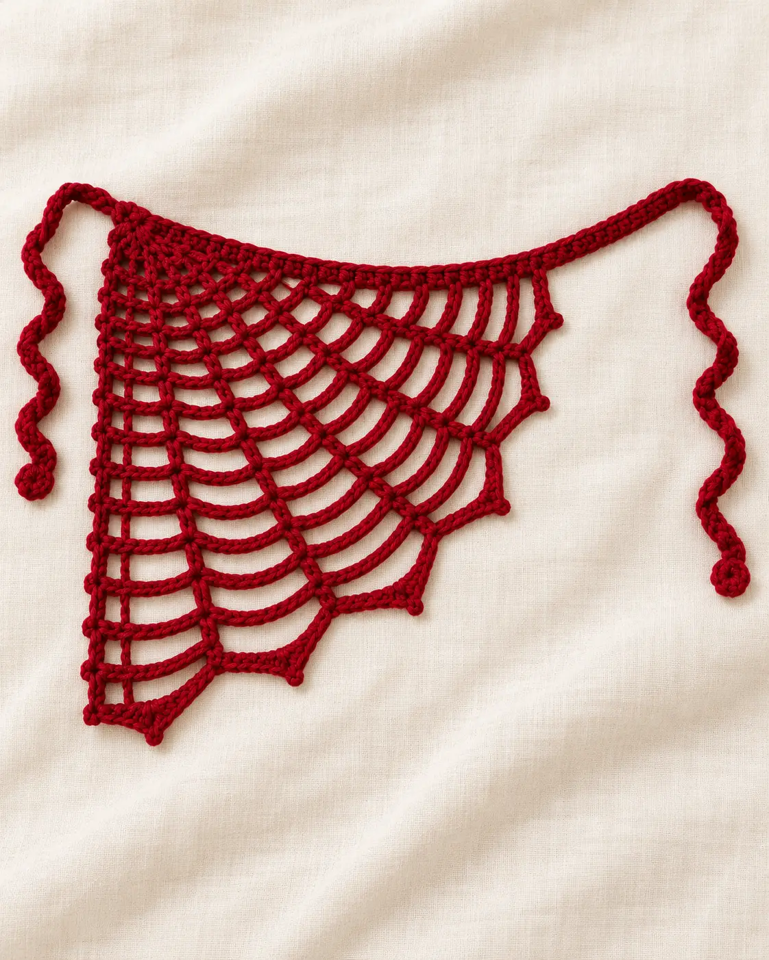 Deep-red crochet spiderweb waist bandana-6