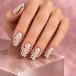 Nude Beige Black Outline Press-On Nails