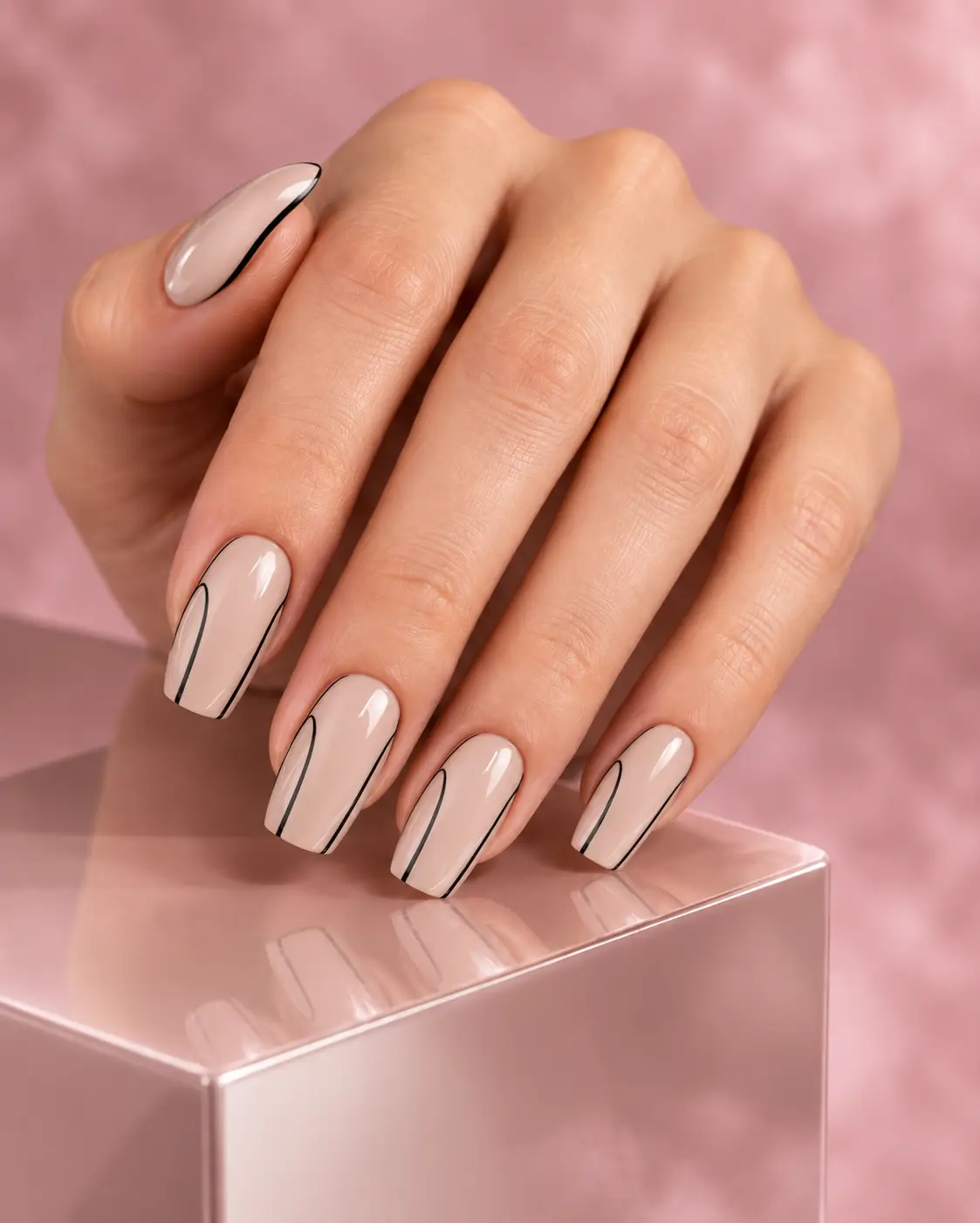 Elegant Nude Nails on Rose Gold Pedestal-6