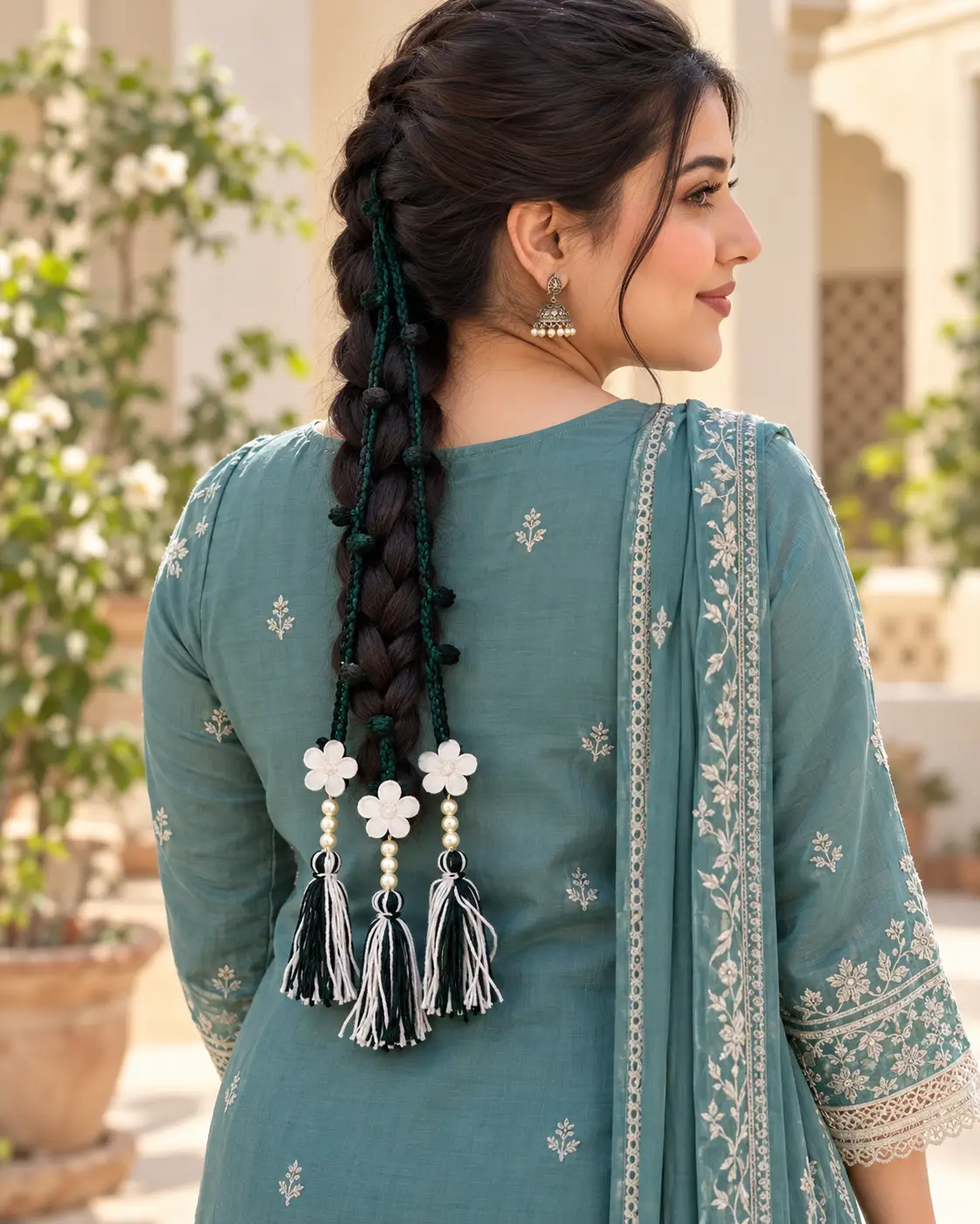 Forest green floral paranda in braid