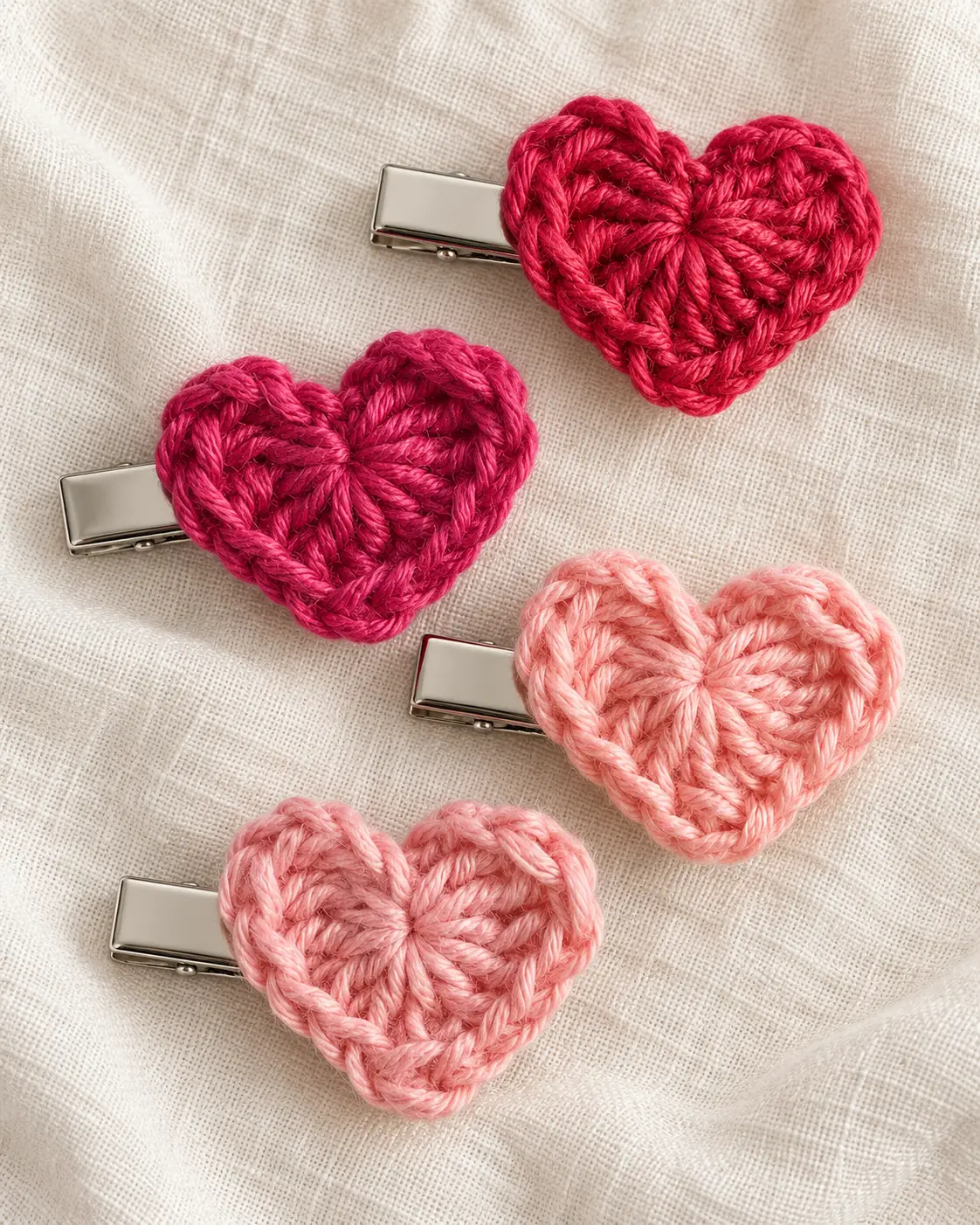 Four-color crochet heart hair clips-5