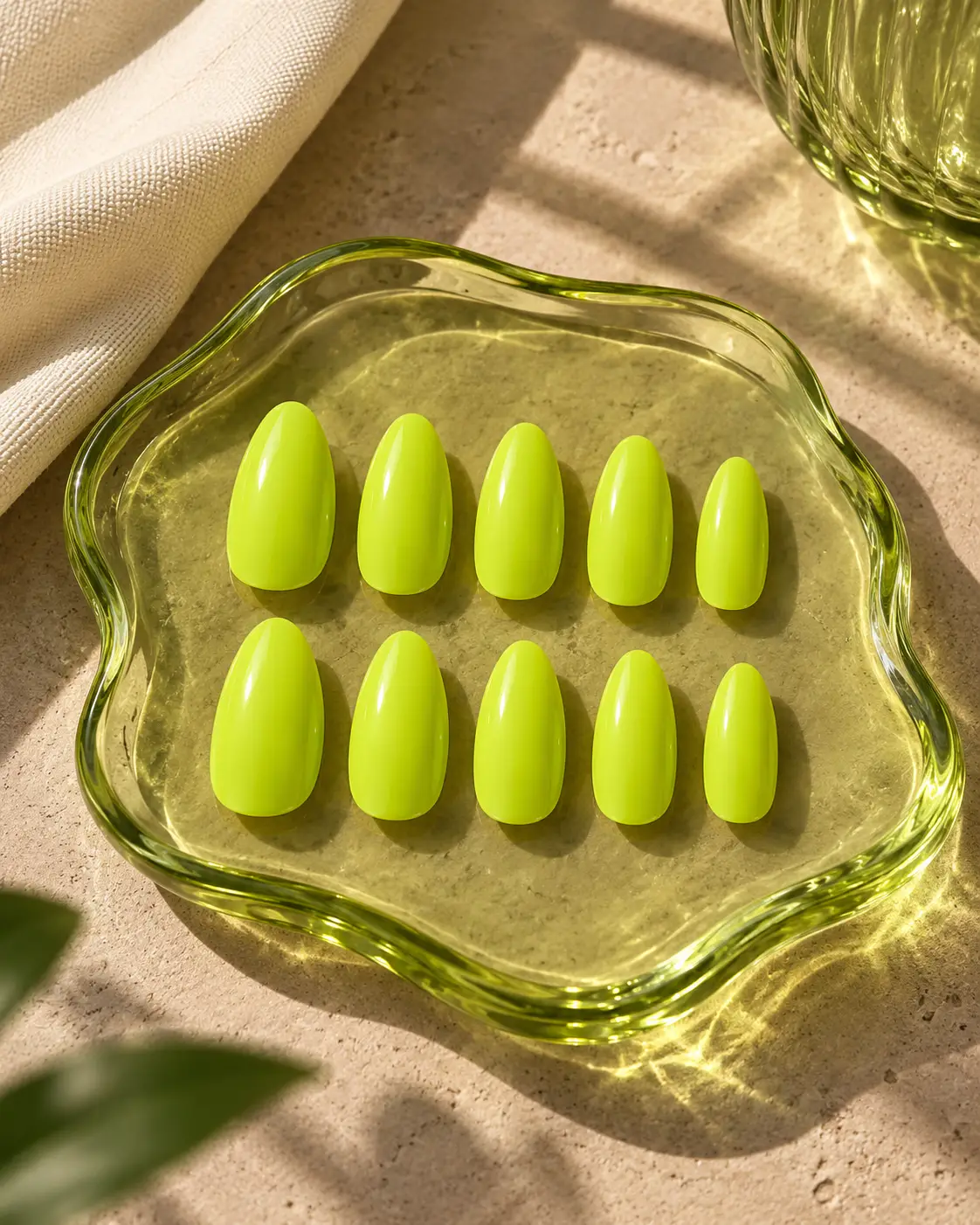 Fluorescent chartreuse nails over clear acrylic-4