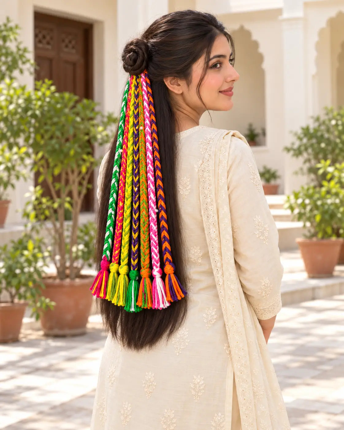 Half-Up Bun with Seven Colorful Cords-2