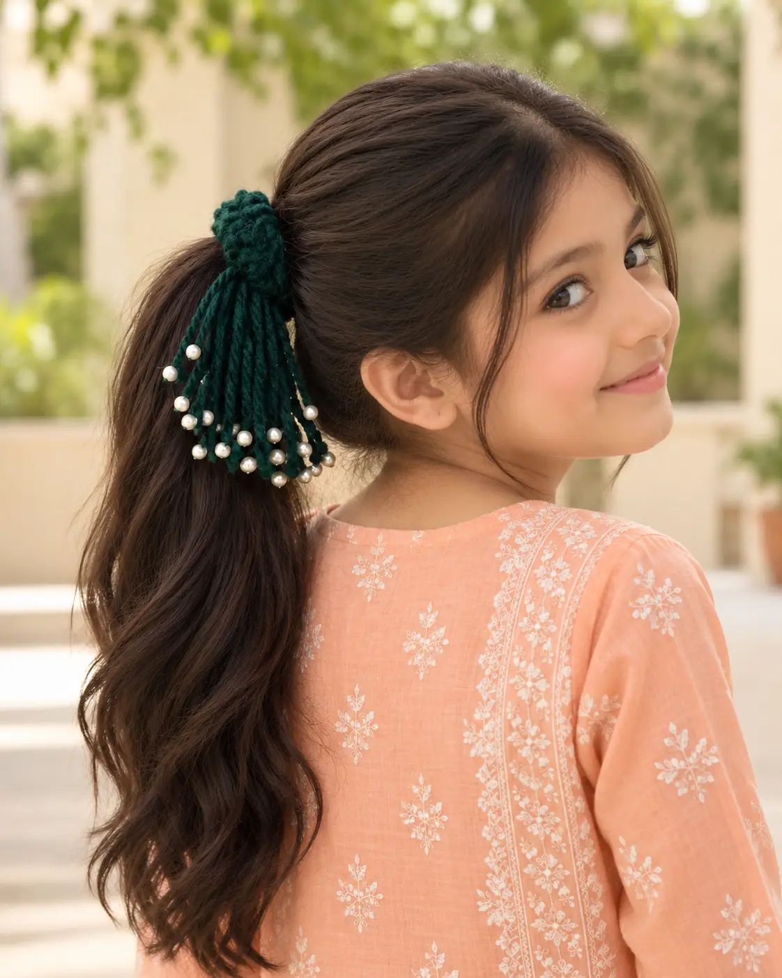 Handmade Green Pearl Ponytail Tie