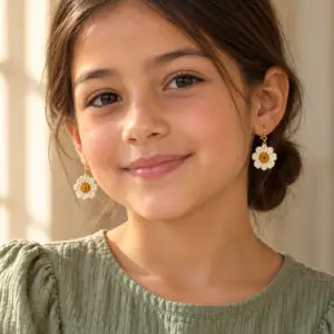 Crochet Flower Drop Earrings — Ivory Daisy & Yellow Sunflower