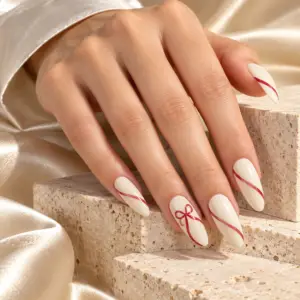 Ivory Ribbon Bow Press-On Nails