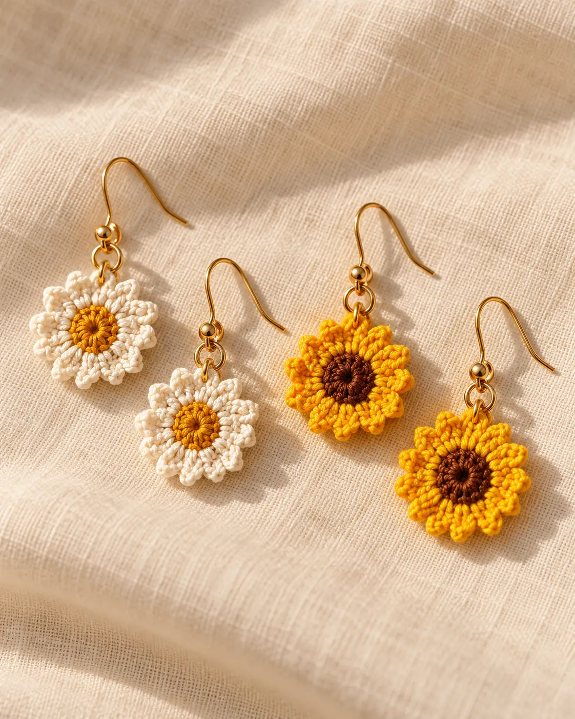 Ivory Crochet Daisy Earrings Worn Naturally-5