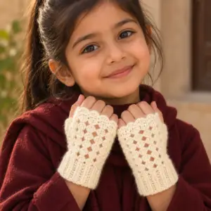 Ivory Lacework Crochet Fingerless Gloves