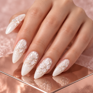 Ivory Pearl Floral Press-On Nails