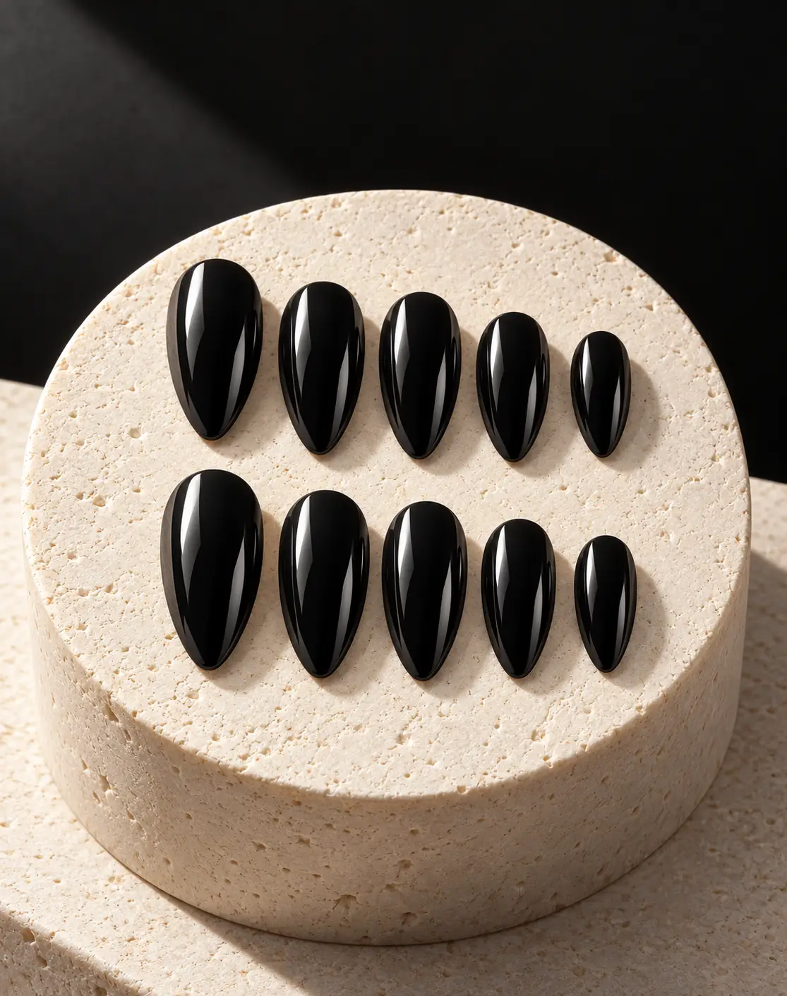 Glossy jet-black almond nails-5