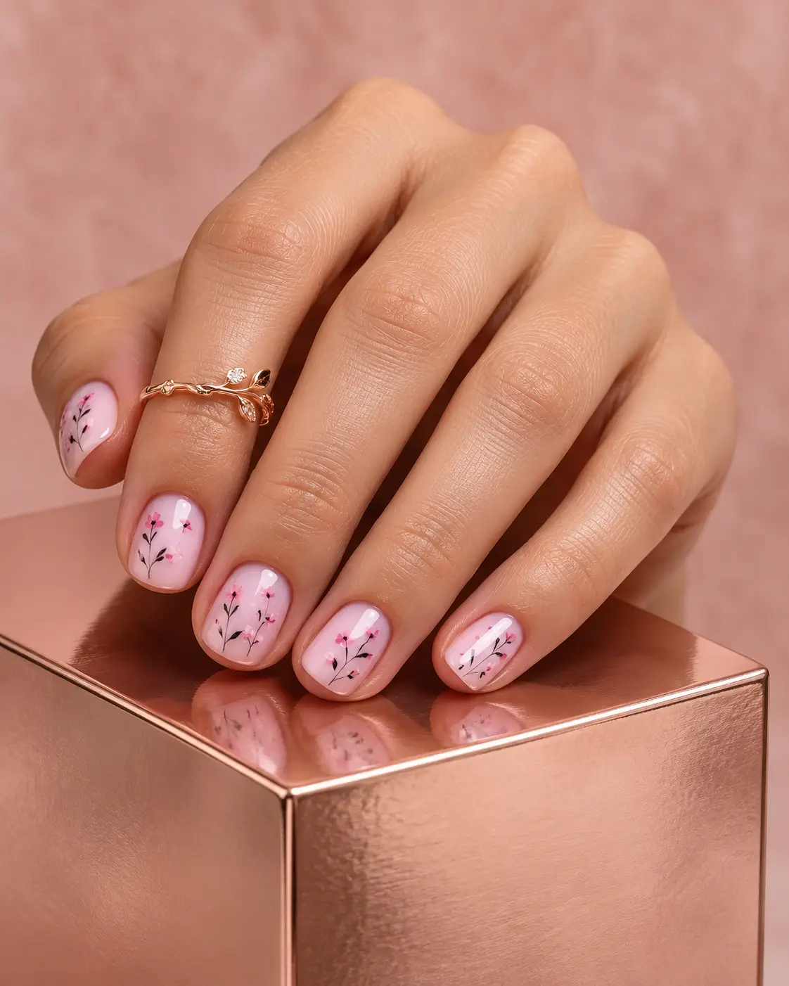 Lavender Floral Nails on Rose Gold Pedestal-11