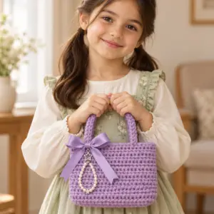 Lavender Crochet Handbag with Bow & Pearl-Style Star Charm