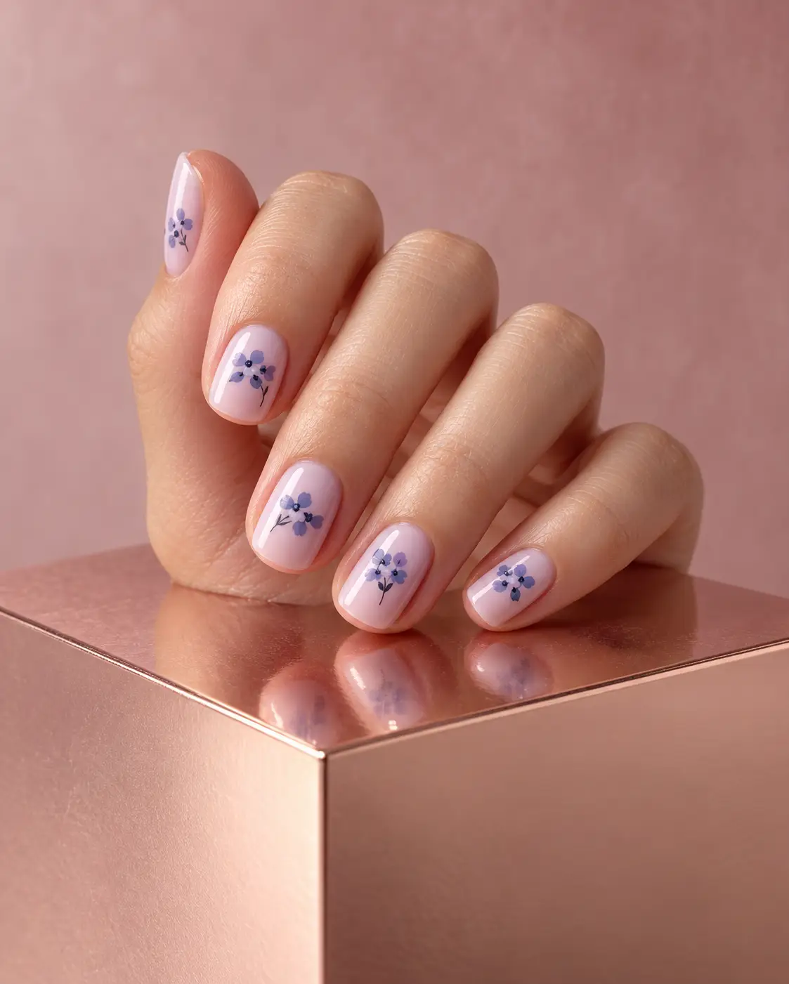 Lilac Floral Nails on Rose Gold-8