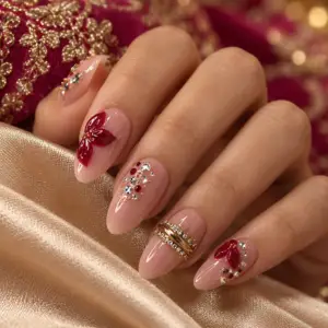 Burgundy Bloom Bridal Press-On Nails