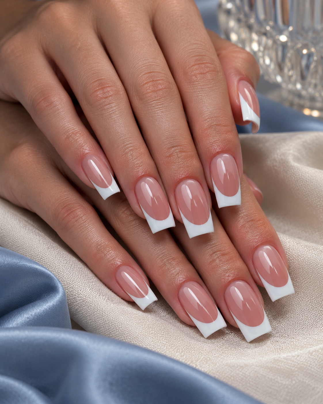 Luxury French manicure on cream linen-4