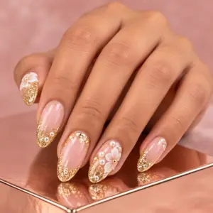 Blush Gold Floral Press-On Nails