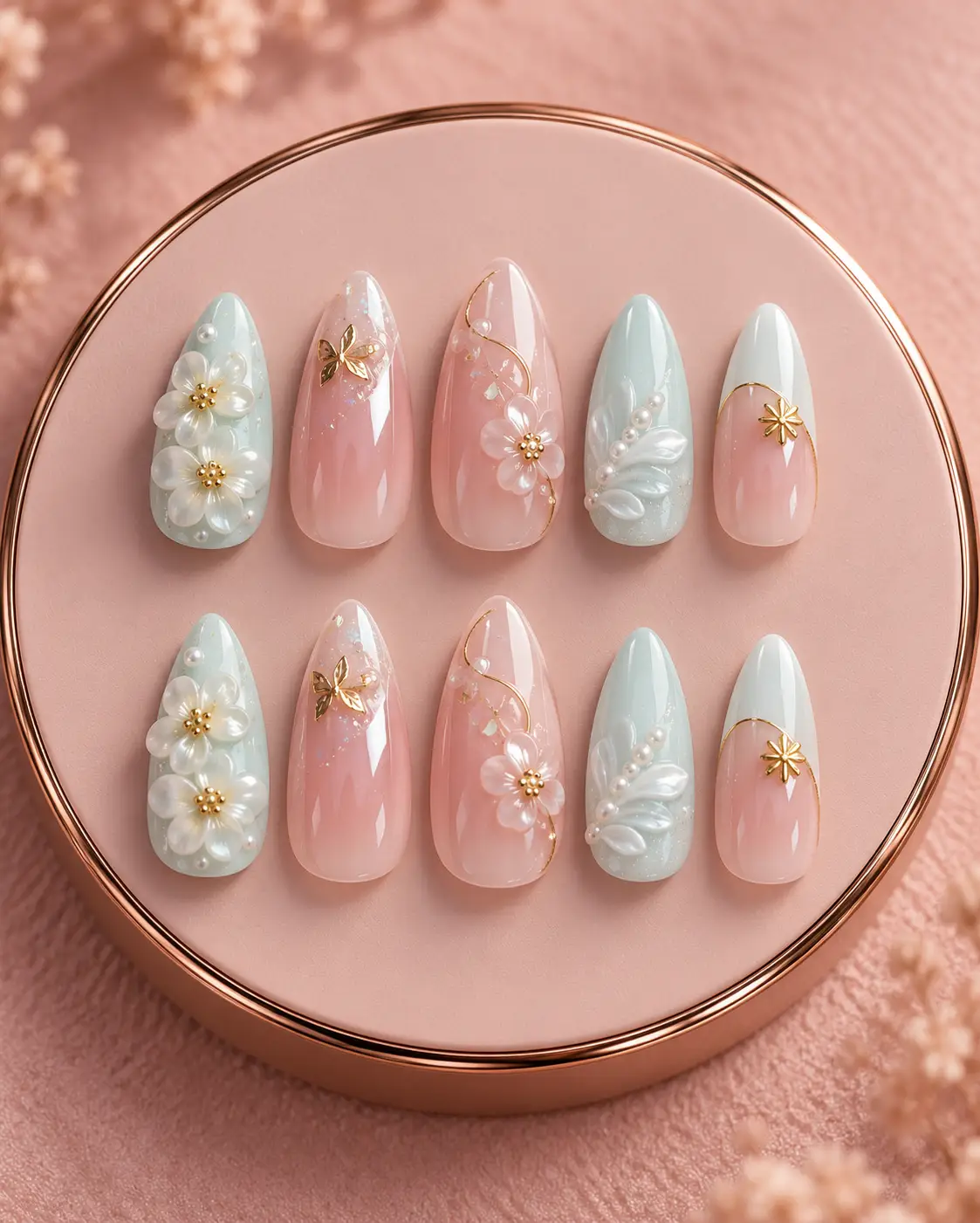 Mint Blush Daisy Nail Art-12