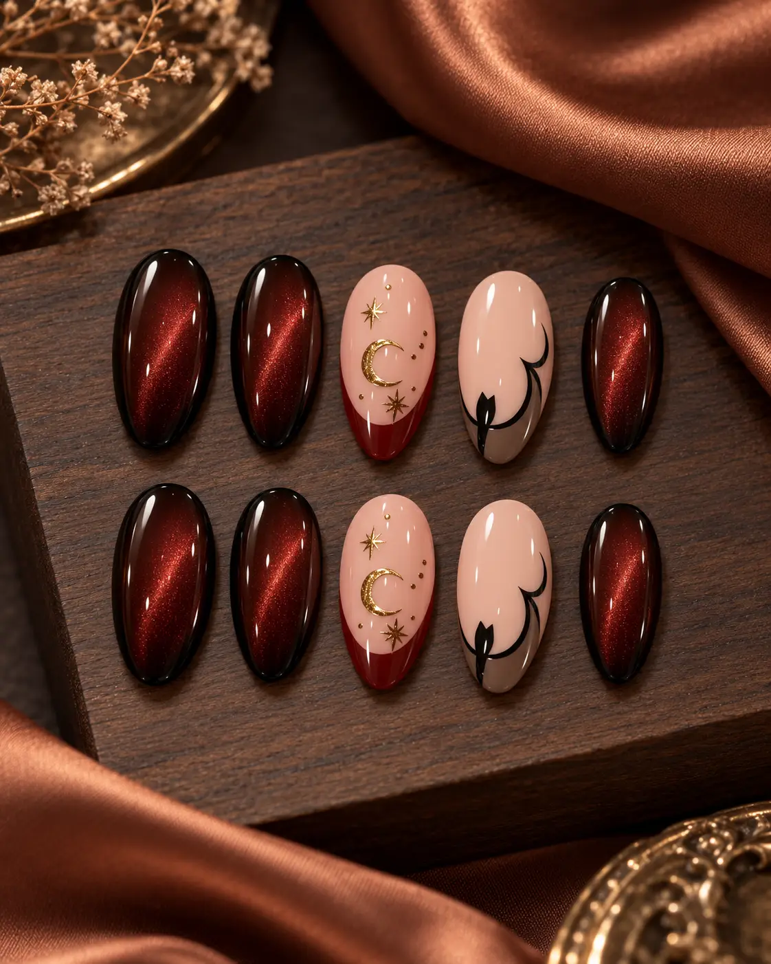 Burgundy Cat-Eye Nail Art Elegance-3