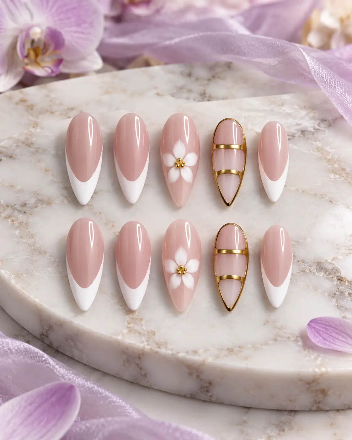 Luxury nude pink French tip nail art-4
