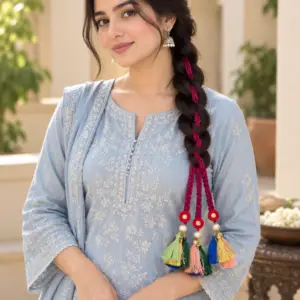 Magenta Pearl-Style Beaded Paranda with Five-Colour Tassels