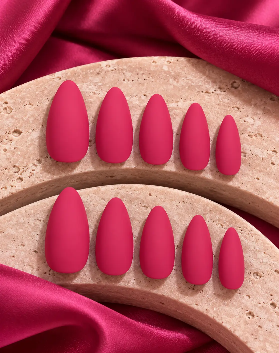 Raspberry matte almond nails with glass orb-14