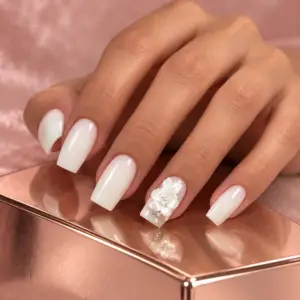 Milky White Floral Press-On Nails