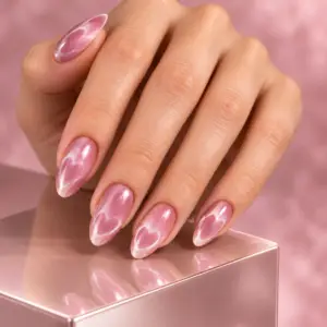 Milky Blush Pink Heart Marble Press-On Nails