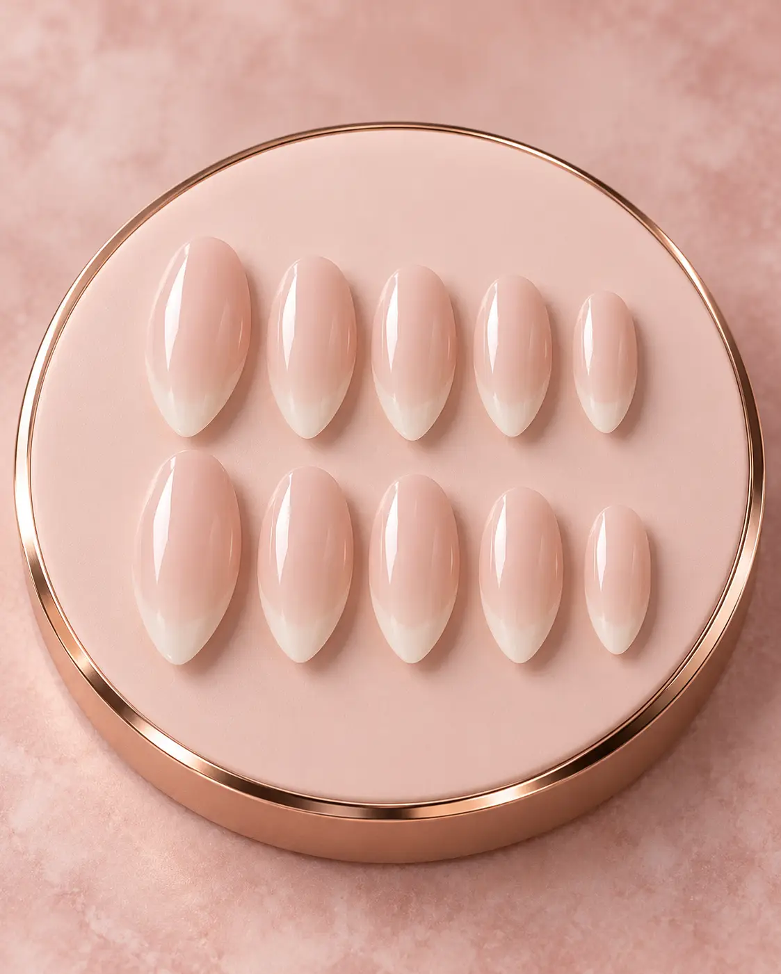 Milky blush almond nails on rose gold-14