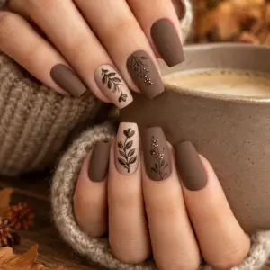 Matte Mocha Botanical Press-On Nails