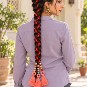 Red & Orange Beaded Paranda with Coral Tassels