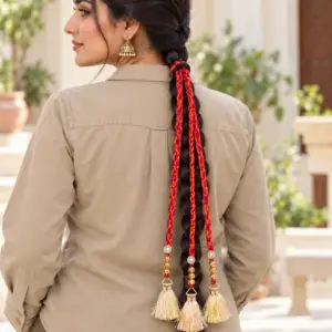 Magenta & Orange Beaded Paranda with Cream Tassels