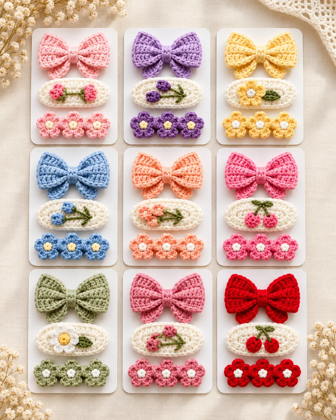 Crochet hair clips in nine colors-5