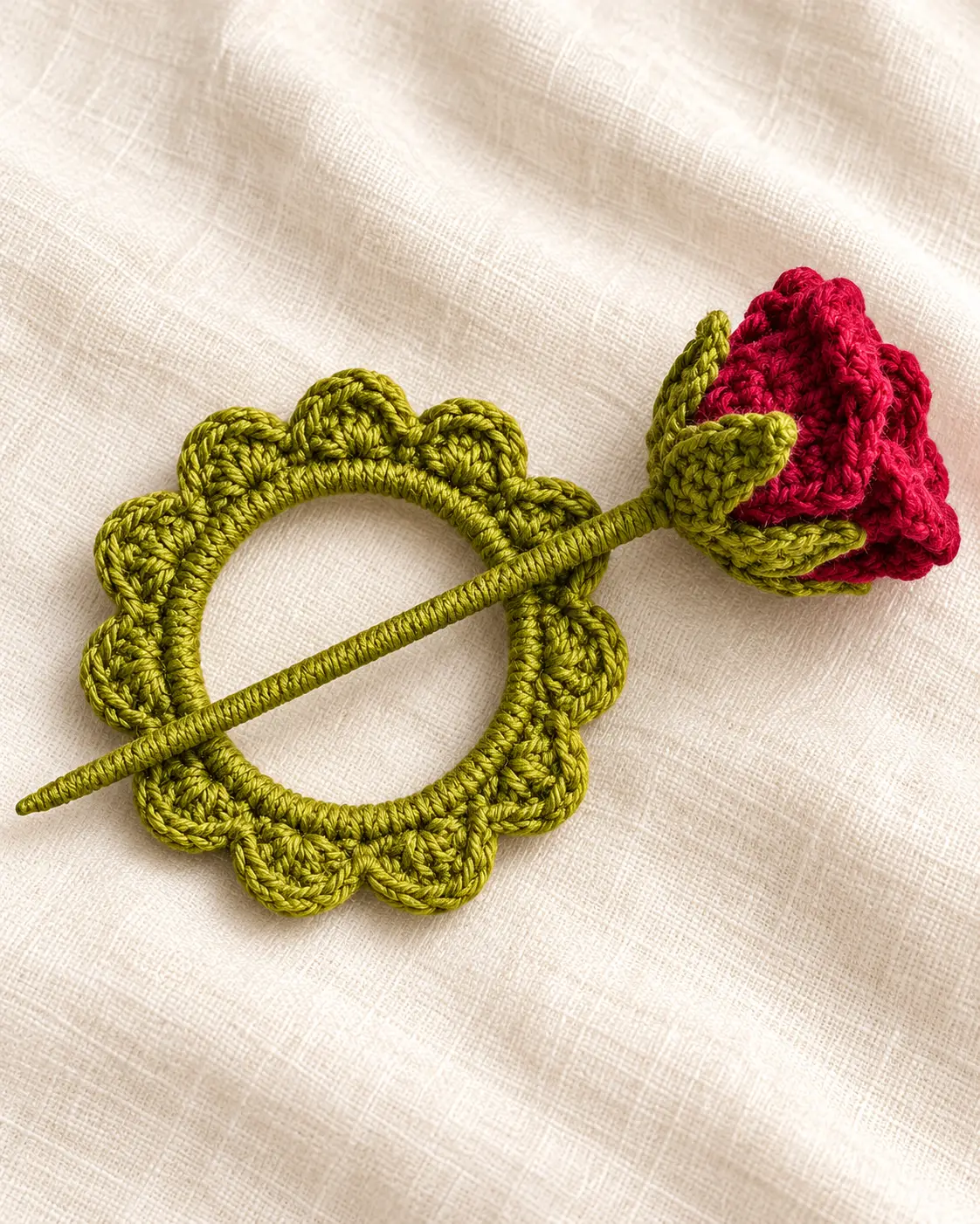 Olive crochet bun holder portrait