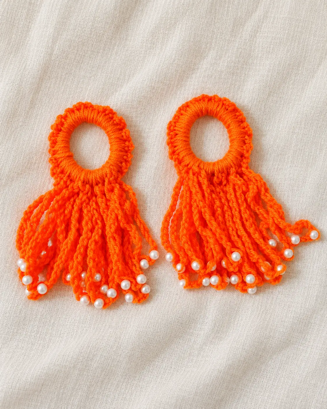 Orange Pearl Fringe Hair Ties on Ponytails-1