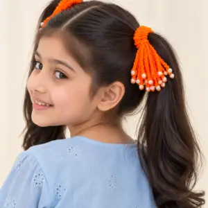 Kids Orange Pearl-Style Fringe Hair Ties – Pair