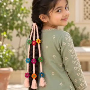 Kids Peach Pink Floral Tassel Paranda