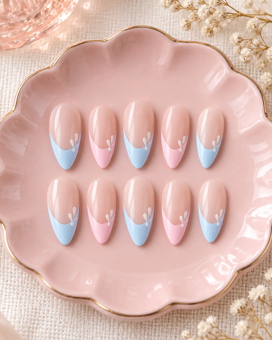 Pastel French Nails Holding a Glass Vase-5